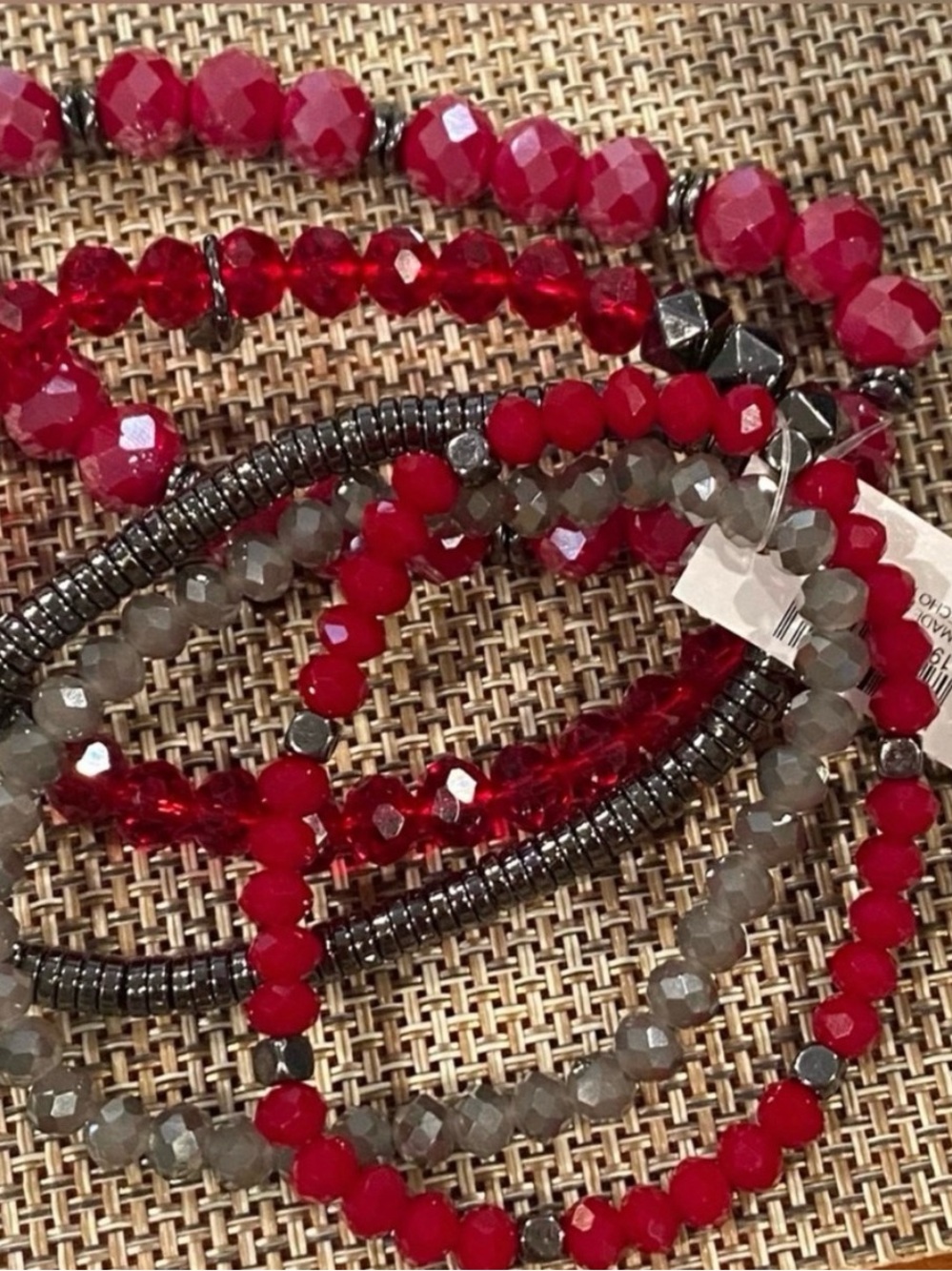 Chico's Red and Gray Faceted Stretch Bracelet Set